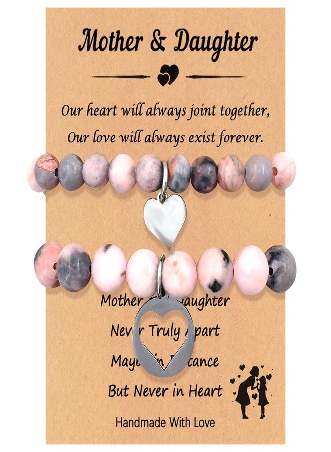 WGXIA 2Pcs Mother Daughter Bracelets, WGXIA Matching Heart Pink Natural Stone Beads Bracelet for Mom & Daughter Birthday Mothers Day Jewelry Gifts - Image 1